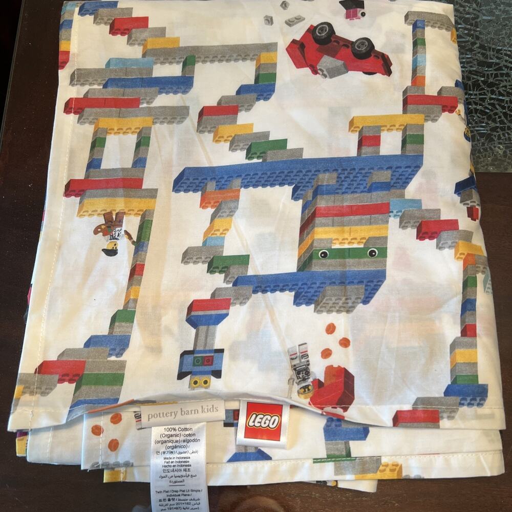 Pottery Barn Kids LEGO Maze Organic Cotton FLAT SHEET TWIN — UNUSED— Rare! HTF